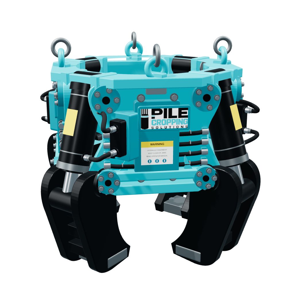 Cyan Pile Cropping Solutions hydraulic cropper illustration